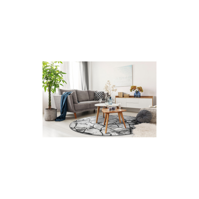 Dywan nowoczesny COZY 8873 Koło Cracks Popękany beton - Strukturalny, dwa poziomy runa ciemny szary koło 120cm