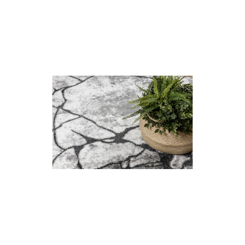 Dywan nowoczesny COZY 8873 Koło Cracks Popękany beton - Strukturalny, dwa poziomy runa ciemny szary koło 120cm