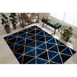 Dywan EMERALD ekskluzywny 1020 glamour, stylowy marmur, trójkąty granatowy / złoty 80x150cm