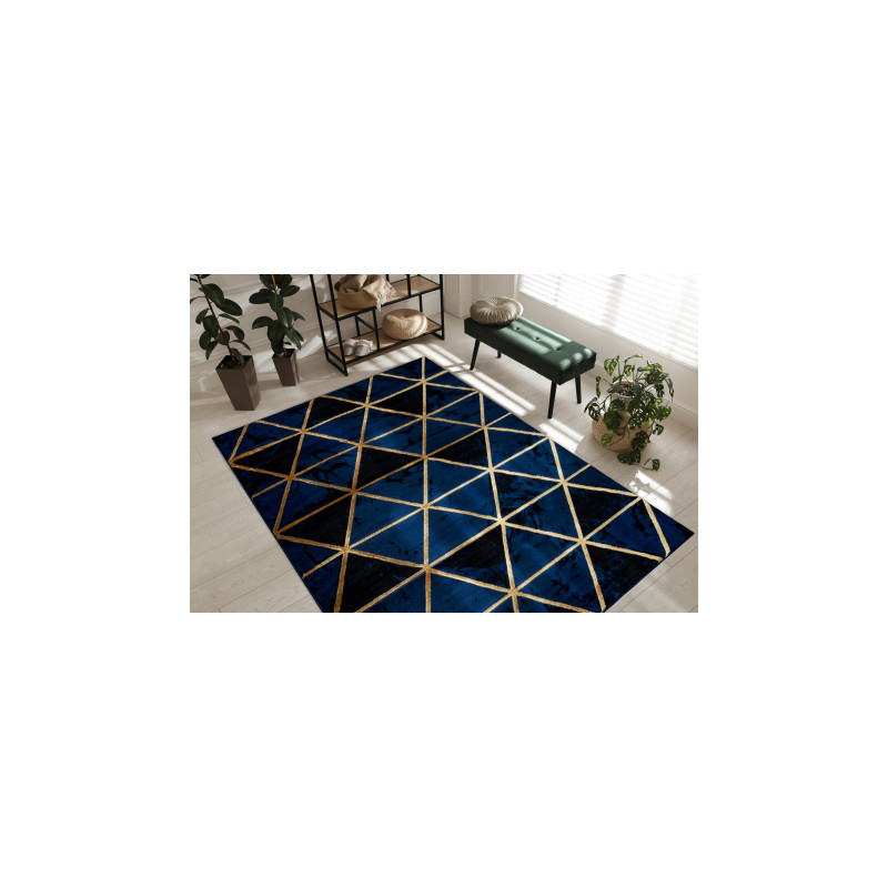 Dywan EMERALD ekskluzywny 1020 glamour, stylowy marmur, trójkąty granatowy / złoty 80x150cm