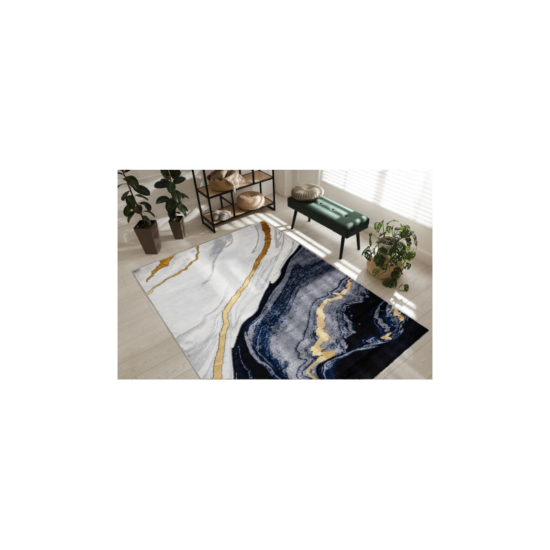 Dywan EMERALD ekskluzywny 1017 glamour, stylowy marmur granatowy / złoty 80x150cm