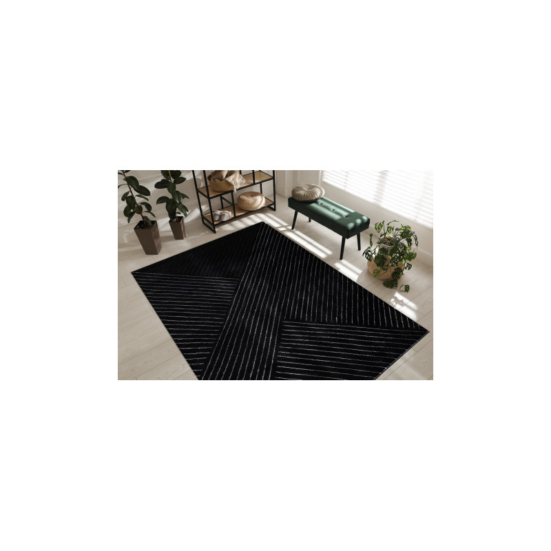 Dywan EMERALD ekskluzywny A0084 glamour, stylowy, linie, geometryczny czarny / srebrny 80x150cm Dywan EMERALD ekskluzywny A0084 glamour, stylowy, linie, geometryczny czarny / srebrny 80x150cm