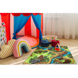 DYWAN REBEL ROADS Dino World 29 Dinozaury, dla dzieci antypoślizgowy - szary / zielony 95x133cm
