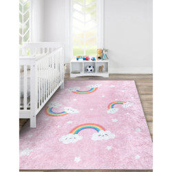 Dywan do prania JUNIOR 52063.802 Tęcza, chmurki dla dzieci, antypoślizgowy - różowy 80x150cm Dywan do prania JUNIOR 52063.802 Tęcza, chmurki dla dzieci, antypoślizgowy - różowy 80x150cm
