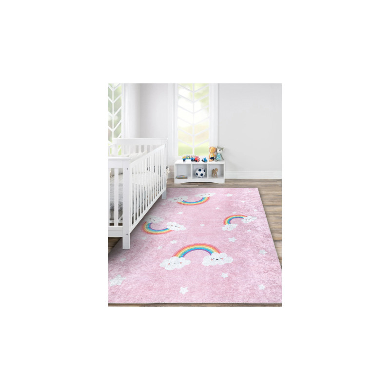 Dywan do prania JUNIOR 52063.802 Tęcza, chmurki dla dzieci, antypoślizgowy - różowy 160x220cm Dywan do prania JUNIOR 52063.802 Tęcza, chmurki dla dzieci, antypoślizgowy - różowy 160x220cm