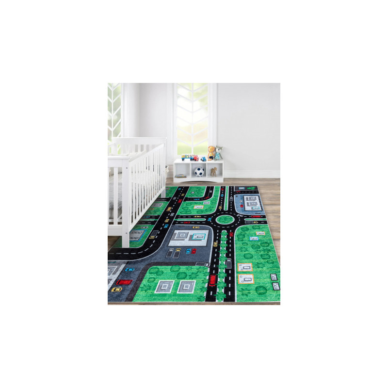 Dywan do prania JUNIOR 52052.802 Miasto, uliczki dla dzieci, antypoślizgowy - zielony / czarny 120x170cm Dywan do prania JUNIOR 52052.802 Miasto, uliczki dla dzieci, antypoślizgowy - zielony / czarny 120x170cm
