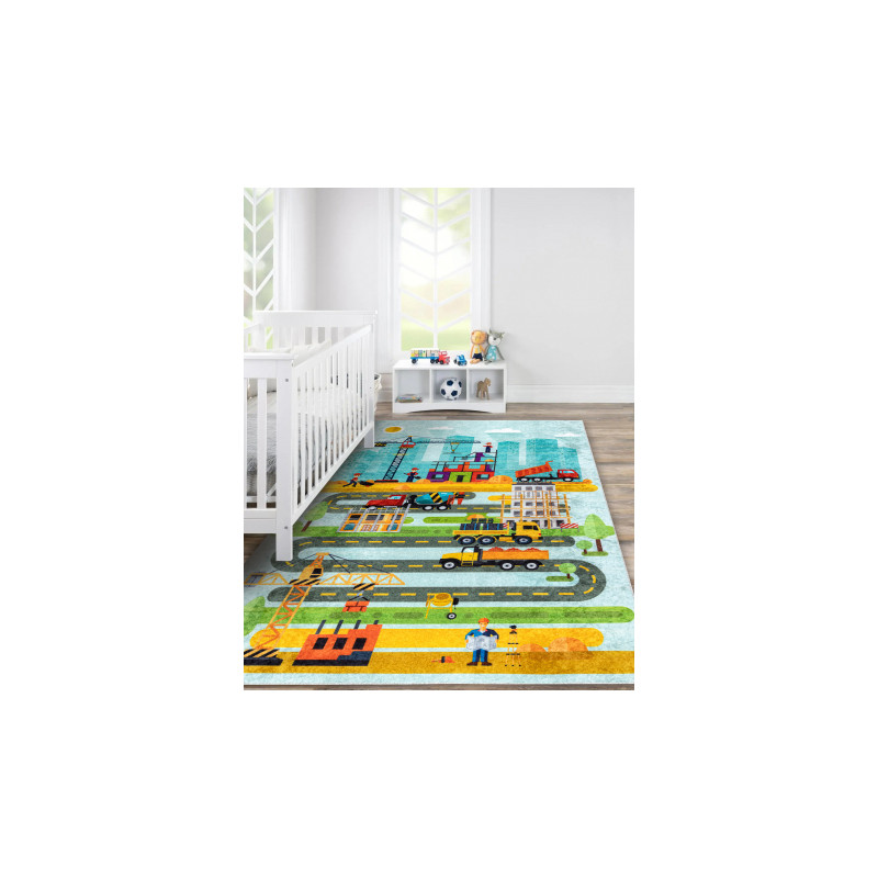 Dywan do prania JUNIOR 52105.801 Plac budowy, uliczki dla dzieci, antypoślizgowy - niebieski 160x220cm Dywan do prania JUNIOR 52105.801 Plac budowy, uliczki dla dzieci, antypoślizgowy - niebieski 160x220cm