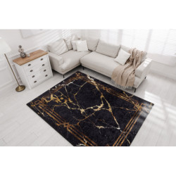 Dywan do prania MIRO 51333.801 Marmur, ramka antypoślizgowy - czarny / złoty 160x220cm