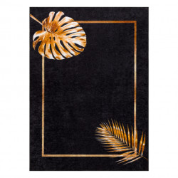 Dywan do prania MIRO 51518.805 Liście, ramka antypoślizgowy - czarny / złoty 80x150cm