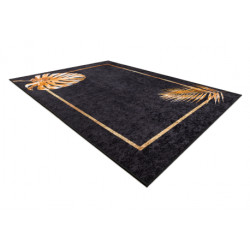 Dywan do prania MIRO 51518.805 Liście, ramka antypoślizgowy - czarny / złoty 80x150cm Dywan do prania MIRO 51518.805 Liście, ramka antypoślizgowy - czarny / złoty 80x150cm
