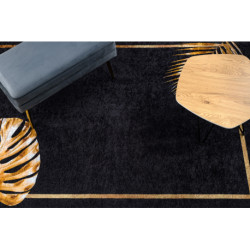 Dywan do prania MIRO 51518.805 Liście, ramka antypoślizgowy - czarny / złoty 80x150cm Dywan do prania MIRO 51518.805 Liście, ramka antypoślizgowy - czarny / złoty 80x150cm