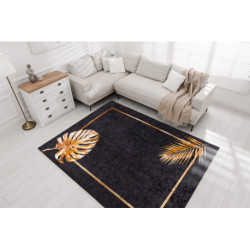 Dywan do prania MIRO 51518.805 Liście, ramka antypoślizgowy - czarny / złoty 160x220cm Dywan do prania MIRO 51518.805 Liście, ramka antypoślizgowy - czarny / złoty 160x220cm