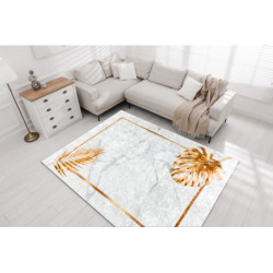 Dywan do prania MIRO 51518.806 Liście, ramka antypoślizgowy - szary / złoty 200x290 cm