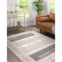 Dywan wełniany ANGEL 6553 / 52022 Paski, ramka beż / szary 80x150cm