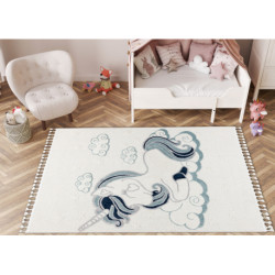 Dywan YOYO GD49 biały / szary - Jednorożec dla dzieci, strukturalny, sensoryczny Frędzle  80x150cm