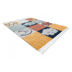 Dywan YOYO GD52 szary / żółty - Gwiazdki, chmurki, patchwork dla dzieci, strukturalny, sensoryczny Frędzle  80x150cm