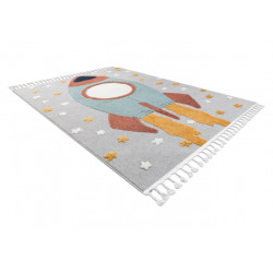 Dywan YOYO GD55 szary / niebieski - Gwiazdki, rakieta dla dzieci, strukturalny, sensoryczny Frędzle  120x170cm