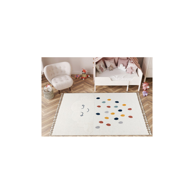 Dywan YOYO GD63 biały / granatowy - Chmurka, krople dla dzieci, strukturalny, sensoryczny Frędzle 80x150cm Dywan YOYO GD63 biały / granatowy - Chmurka, krople dla dzieci, strukturalny, sensoryczny Frędzle 80x150cm