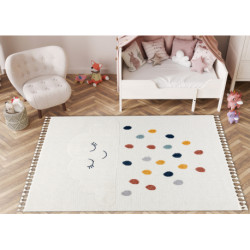 Dywan YOYO GD63 biały / granatowy - Chmurka, krople dla dzieci, strukturalny, sensoryczny Frędzle 200x290cm