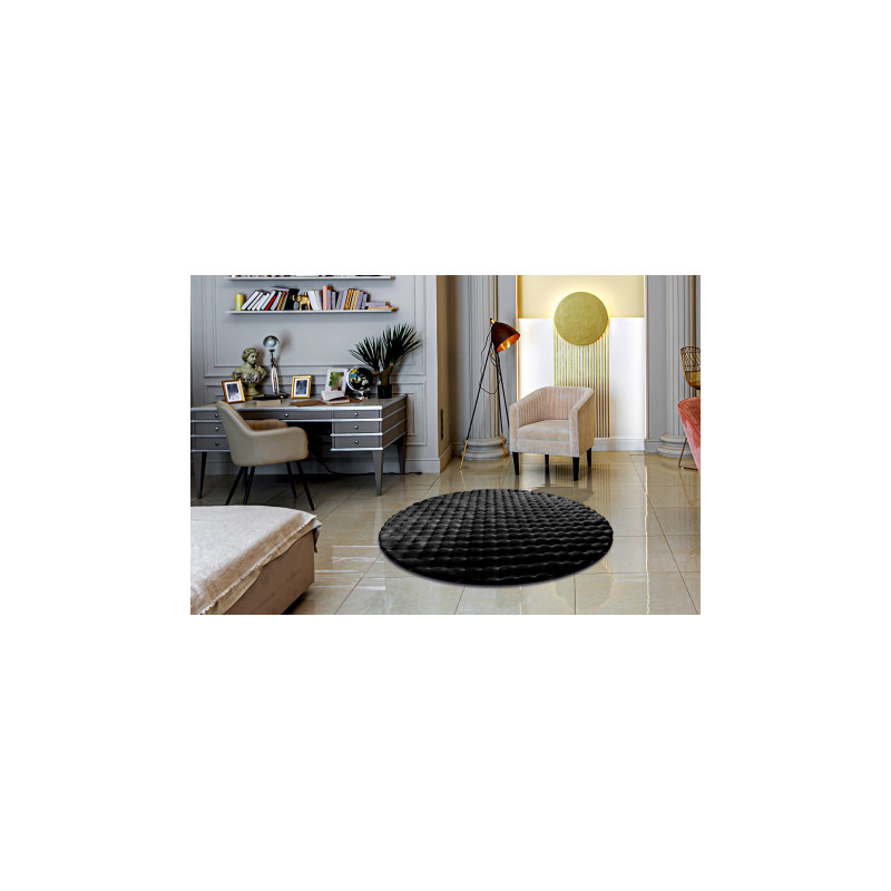 Dywan BUBBLE koło czarny 25 IMITACJA FUTRA KRÓLIKA strukturalny 3D koło 80cm Dywan BUBBLE koło czarny 25 IMITACJA FUTRA KRÓLIKA strukturalny 3D koło 80cm