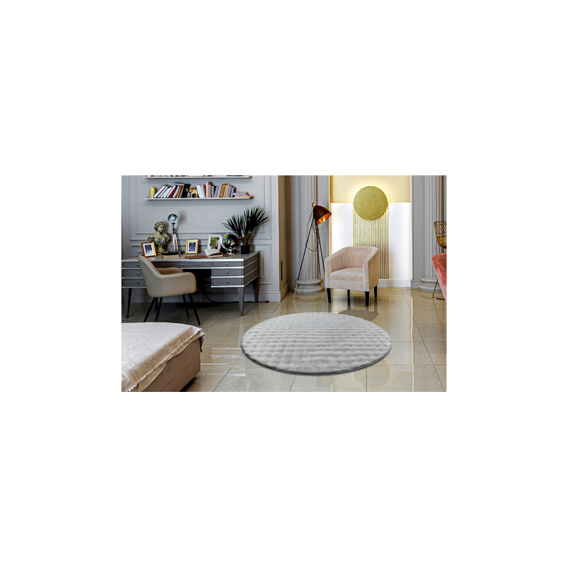 Dywan BUBBLE koło srebrny 21 IMITACJA FUTRA KRÓLIKA strukturalny 3D koło 80cm