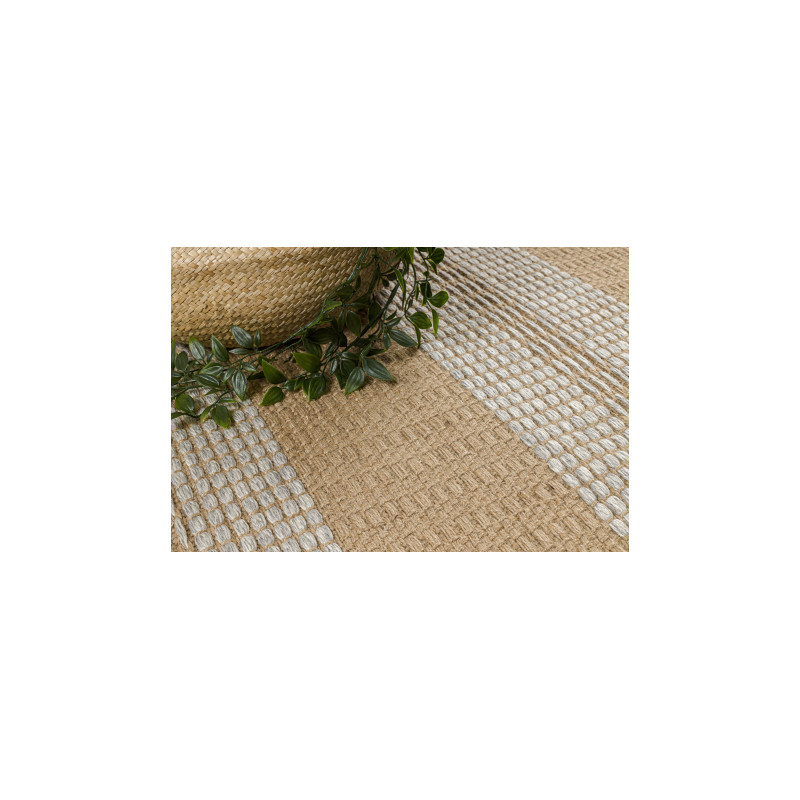 Dywan JUTE 3734 beż / szary pasy - jutowy, płaskotkany, frędzle 200x290cm