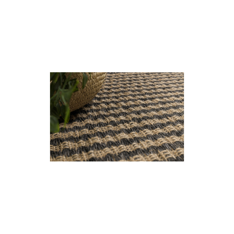 Dywan JUTE 3650 czarny / beż linie - jutowy, płaskotkany, frędzle 60x100cm