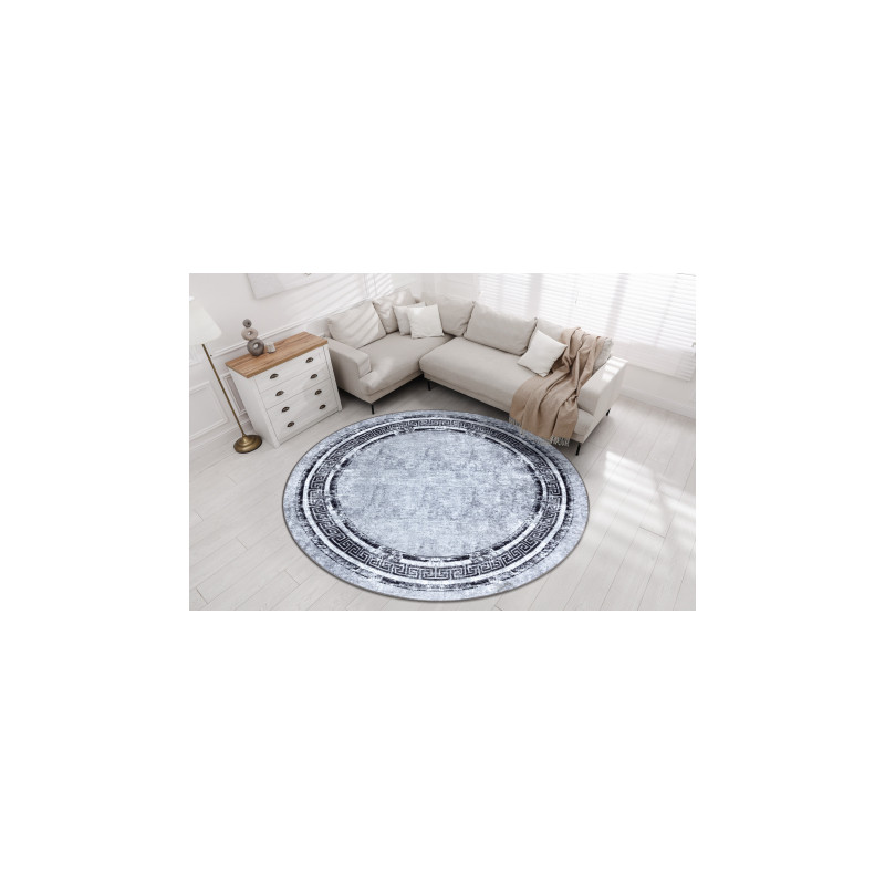 Dywan do prania MIRO 51254.802 koło Marmur, grecki antypoślizgowy - szary / czarny koło 120cm