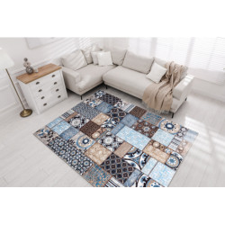 Dywan do prania MIRO 51913.802 Patchwork antypoślizgowy - niebieski / brązowy 80x150cm