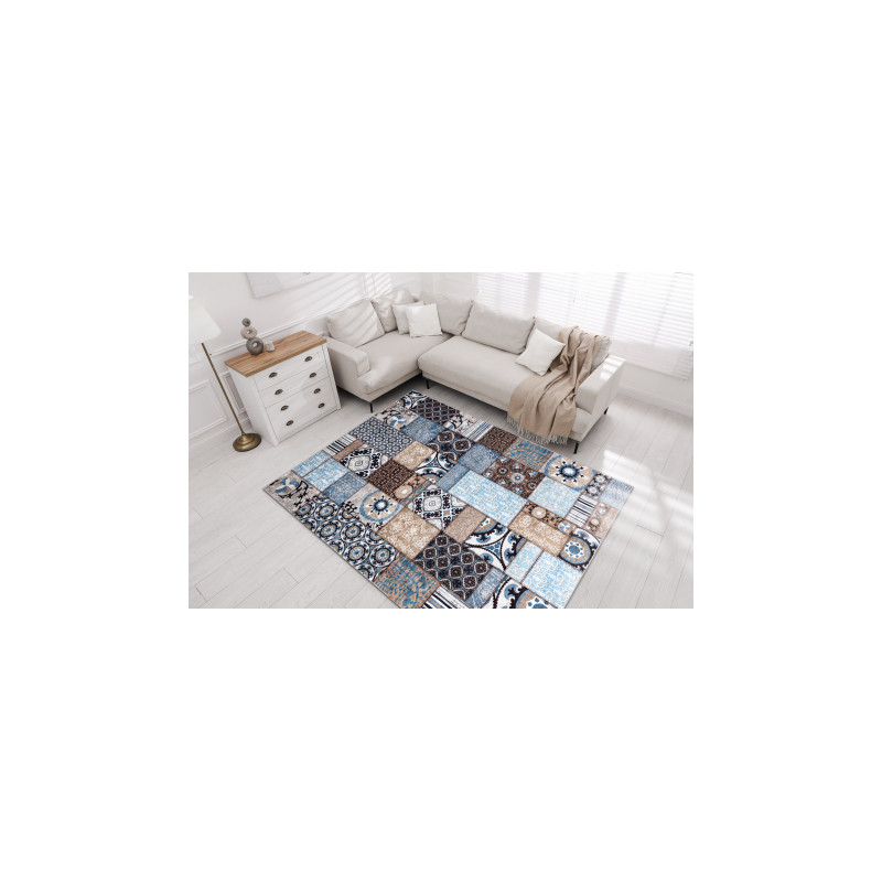 Dywan do prania MIRO 51913.802 Patchwork antypoślizgowy - niebieski / brązowy 160x220cm Dywan do prania MIRO 51913.802 Patchwork antypoślizgowy - niebieski / brązowy 160x220cm