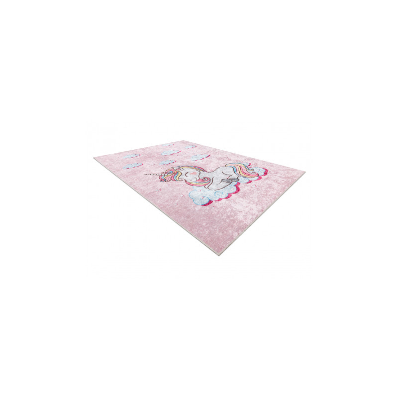 Dywan do prania JUNIOR 51855.804 Jednorożec, chmurki dla dzieci, antypoślizgowy - różowy 80x150cm