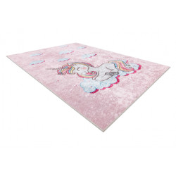 Dywan do prania JUNIOR 51855.804 Jednorożec, chmurki dla dzieci, antypoślizgowy - różowy 120x170cm