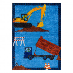 Dywan do prania JUNIOR 51827.803 Ciężarówka, koparka dla dzieci, antypoślizgowy - niebieski 160x220cm