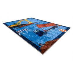 Dywan do prania JUNIOR 51827.803 Ciężarówka, koparka dla dzieci, antypoślizgowy - niebieski 140x190cm