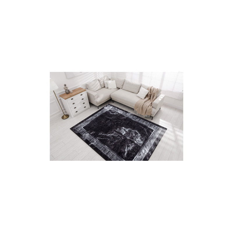 Dywan do prania MIRO 51278.810 Marmur, grecki antypoślizgowy - czarny / biały 80x150cm