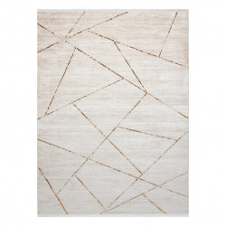 Dywan DUKE 51557 krem / złoty - Geometryczny, strukturalny, bardzo miękki, frędzle 80x150cm