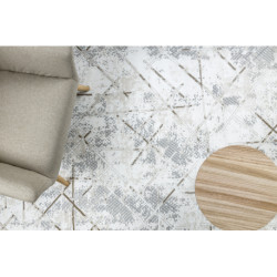 Dywan DUKE 51393 krem / złoty - Geometryczny, vintage strukturalny, bardzo miękki, frędzle 80x150cm