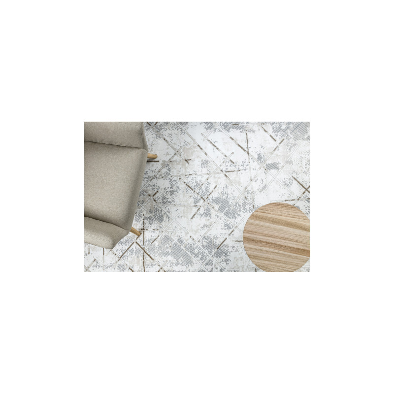 Dywan DUKE 51393 krem / złoty - Geometryczny, vintage strukturalny, bardzo miękki, frędzle 80x150cm