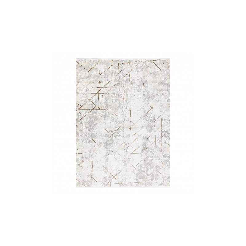 Dywan DUKE 51393 krem / złoty - Geometryczny, vintage strukturalny, bardzo miękki, frędzle 120x170cm