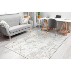 Dywan DUKE 51393 krem / złoty - Geometryczny, vintage strukturalny, bardzo miękki, frędzle 120x170cm