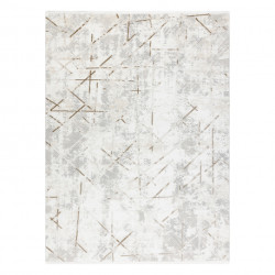 Dywan DUKE 51393 krem / złoty - Geometryczny, vintage strukturalny, bardzo miękki, frędzle 140x190cm