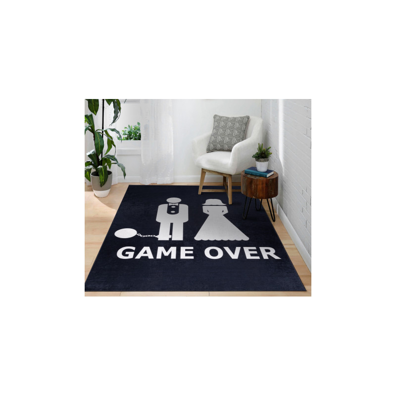 Dywan do prania BAMBINO 2104 'Game over' wesele, ślub, wieczór kawalerski, antypoślizgowy - czarny 160x220cm