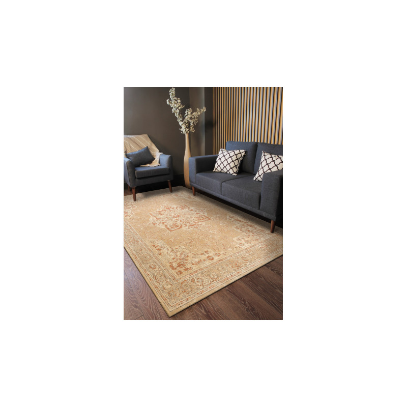 Dywan LEGEND 468 03 GB700 wełniany OSTA - Rozeta, ramka eskluzywny beż / czerwony 240x305cm