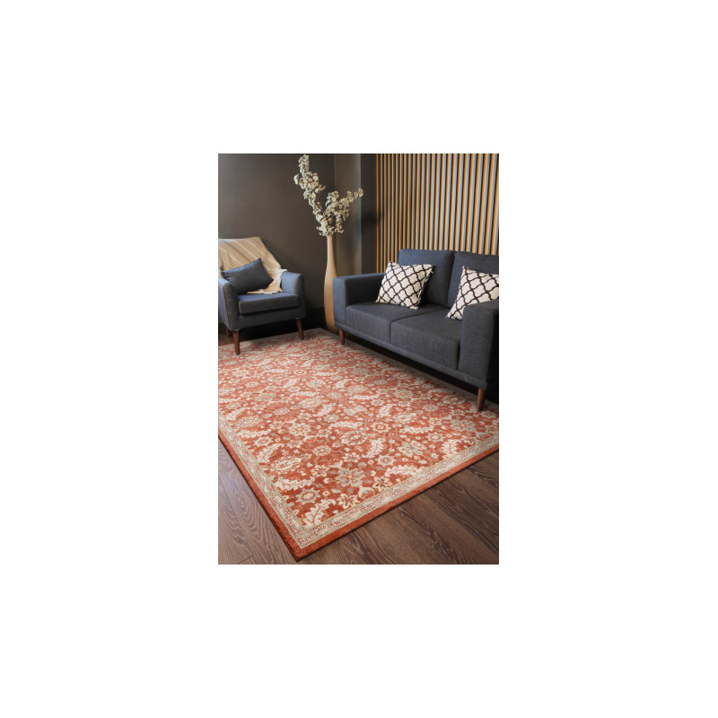 Dywan LEGEND 468 16 GB301 wełniany OSTA - Kwiaty, ramka eskluzywny beż / czerwony 160x230cm