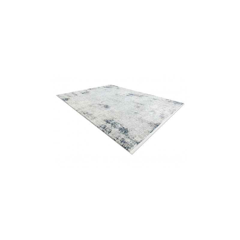 Dywan DUKE 51558 krem / niebieski - Geometryczny vintage, strukturalny, bardzo miękki, frędzle 180x270cm