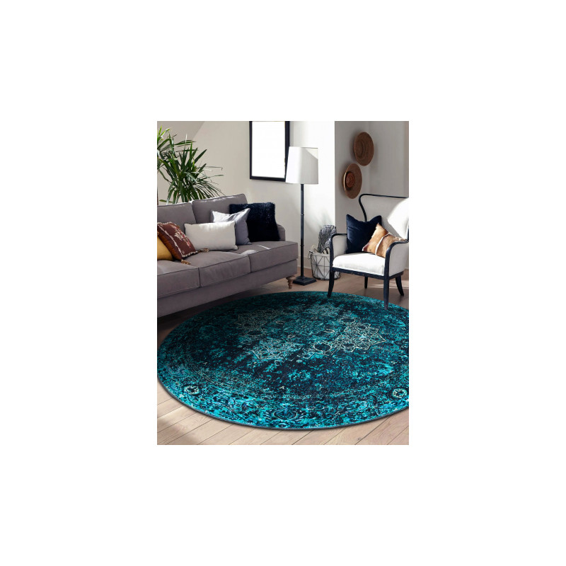 Dywan ANTIKA ancret azure, koło nowoczesny ornament, do prania - niebieski koło 120cm