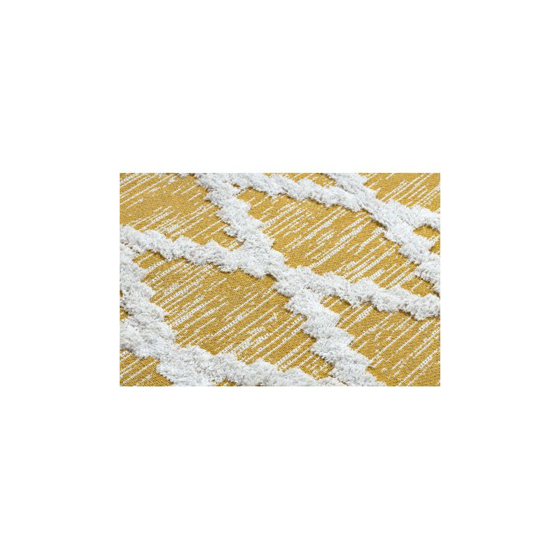 Dywan MOROC Romby 22297 Ekologiczny, EKO SIZAL frędzle - dwa poziomy runa żółty / krem, dywan z bawełny recyklingowanej 155x220cm