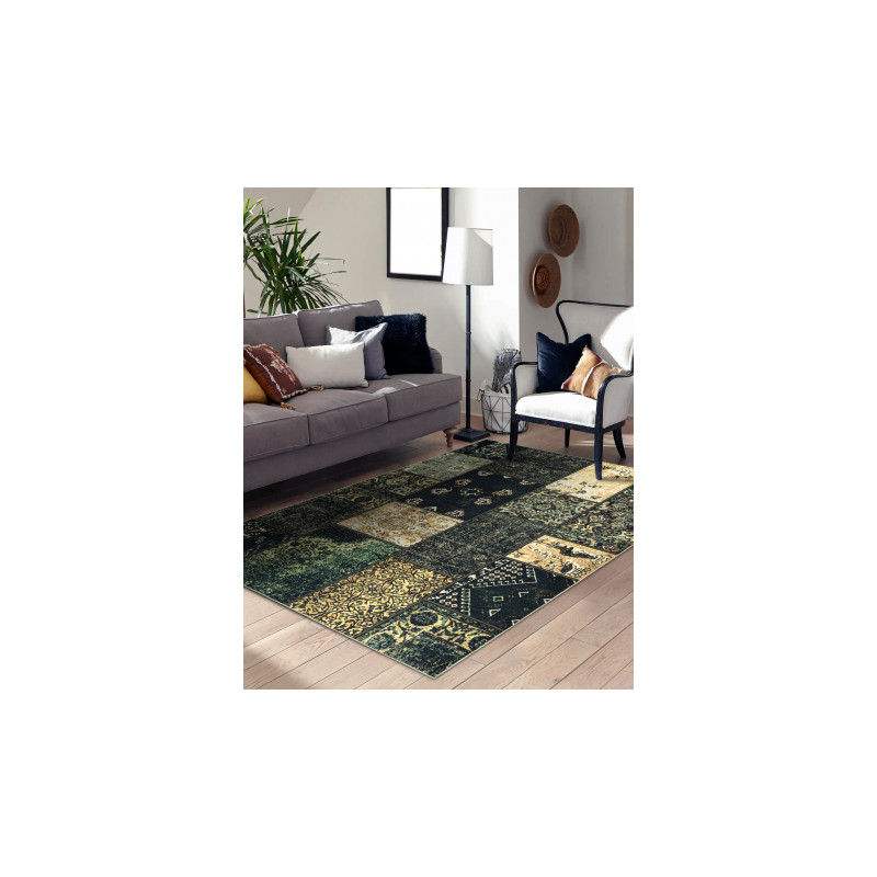 Dywan ANTIKA ancient olive, nowoczesny patchwork, grecki do prania - zielony 160x220cm