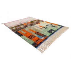 Dywan BERBER MR4296 Beni Mrirt berberyjski, ręcznie tkany z Maroka, Abstrakcja - zielony / pomarańczowy 110x150cm