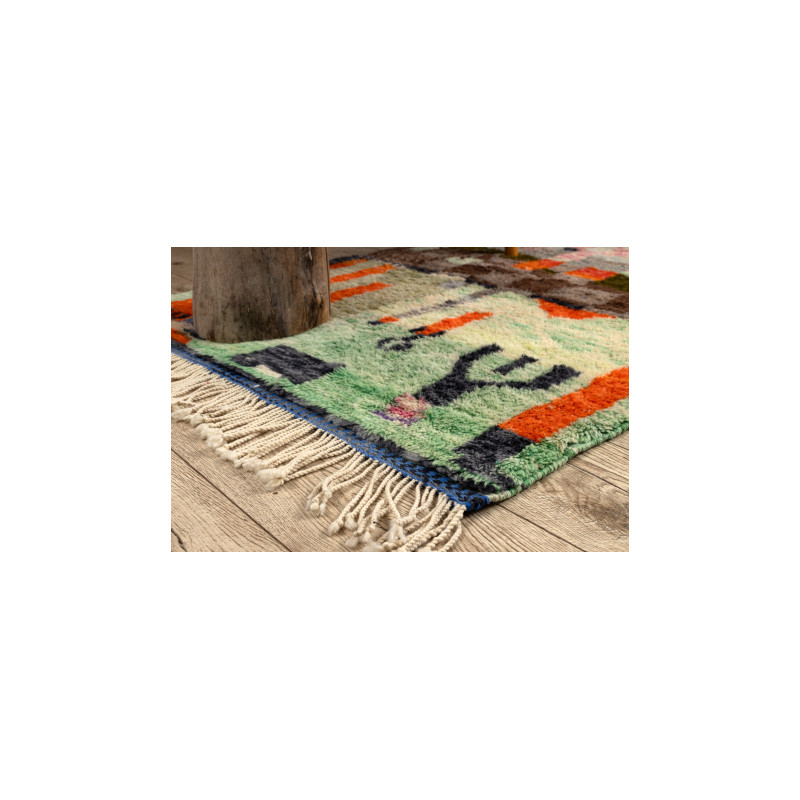 Dywan BERBER MR4296 Beni Mrirt berberyjski, ręcznie tkany z Maroka, Abstrakcja - zielony / pomarańczowy 110x150cm Dywan BERBER MR4296 Beni Mrirt berberyjski, ręcznie tkany z Maroka, Abstrakcja - zielony / pomarańczowy 110x150cm